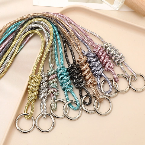 Rhinestone Knotted Chain Keychain For Women Bag Decoration Luxury Fashion Accessories Sparkling Pendant