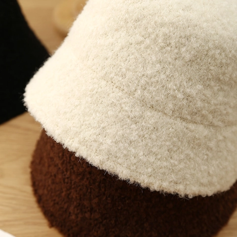Sombrero De Pescador De Invierno Cálido Para Mujer Felpa Gruesa Lana De Cordero Sintética Color Sólido Suave