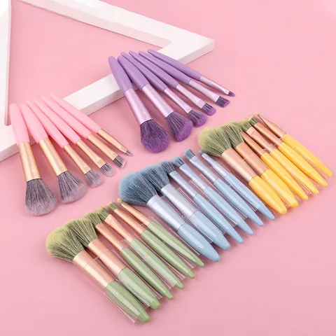 Professional Makeup Brushes Synthetic Fiber Portable Face Eyes Powder Eyeshadow Macaron Color With PVC Pouch
