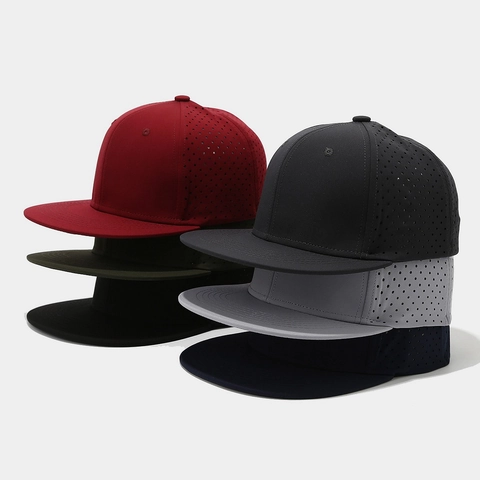 Gorra De Béisbol Hip Hop Snapback Corte Láser Perforada Transpirable Secado Rápido Ala Plana Color Sólido Deporte