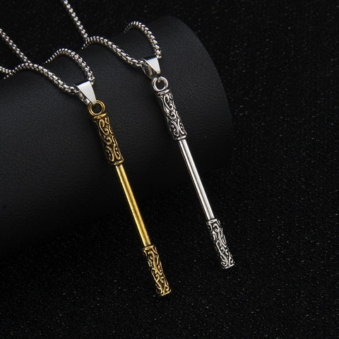Collier Pendentif Bâton Alliage Gravé Bâton Chaîne Boîte En Acier Inoxydable Bijoux Style Chinois Rétro Pour Hommes
