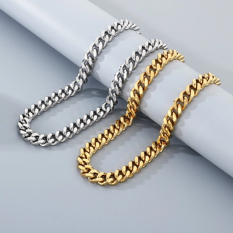 Collar De Cadena Cubana Para Hombre Acero De Titanio Hip Hop Punk Streetwear Joyería Plata Oro