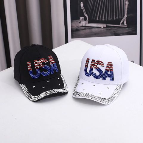 Berretto Da Baseball USA Con Strass Cotone Bling Regolabile Aperto Protezione Solare Tempo Libero Moda Donna Uomo