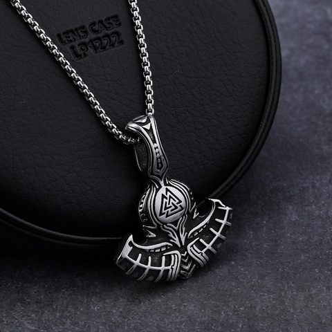 Collana Con Ciondolo Ascia Vichinga In Acciaio Inossidabile Runa Valknut Mitologia Nordica Gioielli Punk Retrò Per Uomini