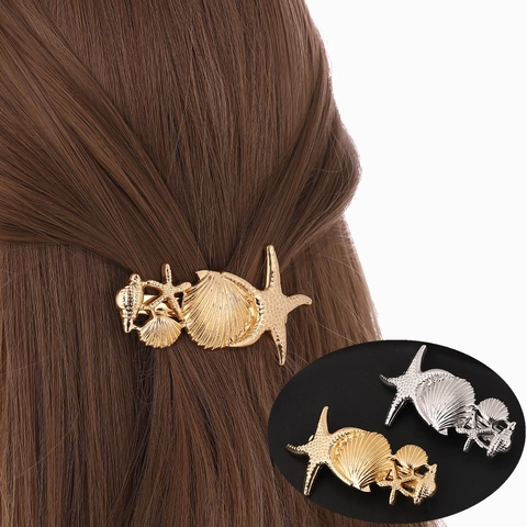 Pinza Para El Cabello De Aleación De Estrella De Mar Y Concha Tema Oceánico Accesorio Para Mujeres