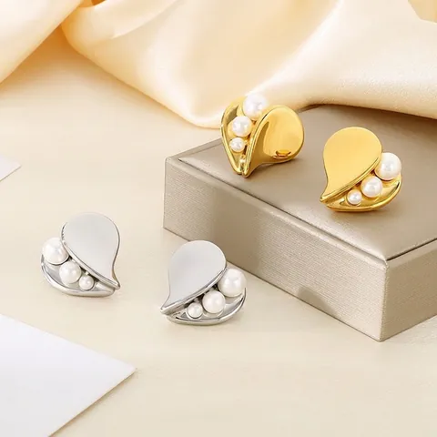 Edelstahl Herz Ohrringe Muschel Künstliche Perle Einlage Asymmetrisch Französisch Stil Nischen Schmuck Für Damen