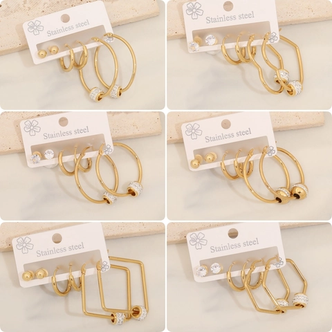 Geometric Rhinestone Heart Earrings Stainless Steel Stud And Hoop Earrings For Women Fashion Jewelry
