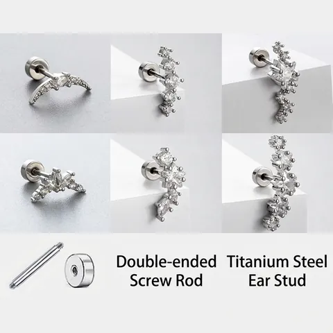 Zirkoon Oorkraakbeen Stud Van Titanium Staal Met Schroefdraad En Platte Achterkant Voor Dames Piercing Sieraden