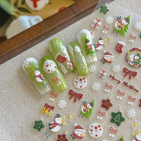 5D Geprägte Weihnachten Nagelkunst Aufkleber Schneemann Schneeflocke Design DIY Festliche Maniküre Dekoration Für Frauen