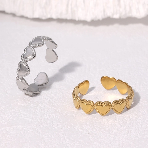 Anello Aperto A Forma Di Cuore Acciaio Inossidabile Placcato Oro 18K Bordo Perlato Gioielli Minimalisti Regolabili Per Donna