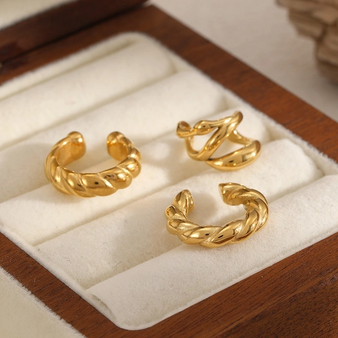 Stainless Steel Twist Geometric Ear Bone Clip Non-Piercing Minimalist Gold U-Shaped Fashion Jewelry Cuff For Women