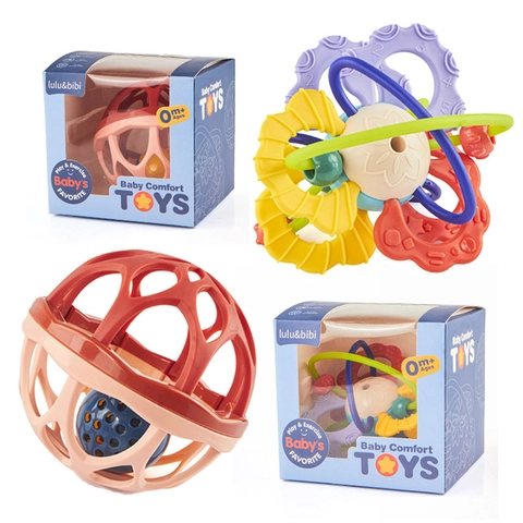 Baby Rattle Teether Ball Sensory Learning Toy Soft Rubber Grip Training For Infants Toddlers Colorful Educational