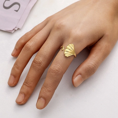 Anillo Aperto Foglia Di Ginkgo Acciaio Al Titanio Placcato Oro Regolabile Design Foglia Gioielli Eleganti Regalo Donna