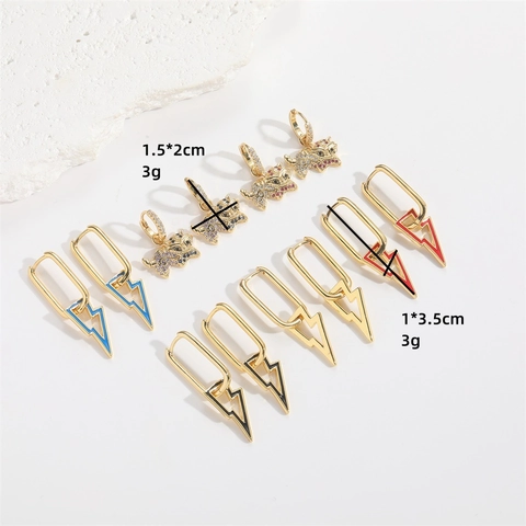 Orecchini Pendenti Fulmine Danza Del Leone Rame Placcato Oro Con Zircone Smalto Gioielli Donne Retro Personalizzato Moda