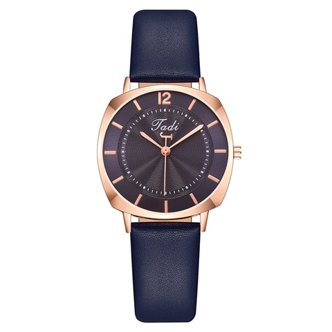 Elegant Fashion Women Quartz Watch Round Metal Case Wave Texture Dial Minimalist Faux Leather Strap Casual Wristwatch