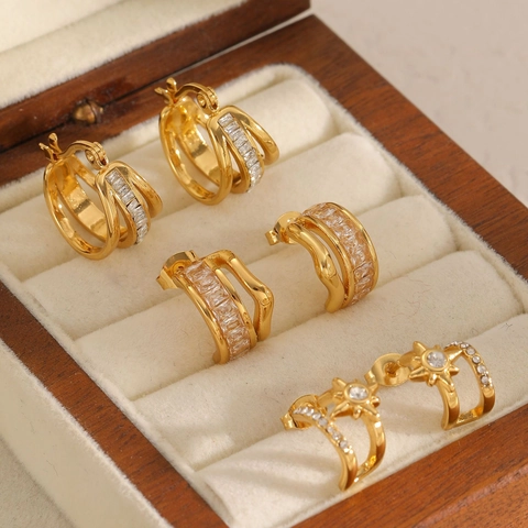 Σκουλαρίκια Κρίκοι Από Ανοξείδωτο Χάλυβα 18K Με Ζιργκόν Πολυτελή Γεωμετρικά Κοσμήματα Μόδας