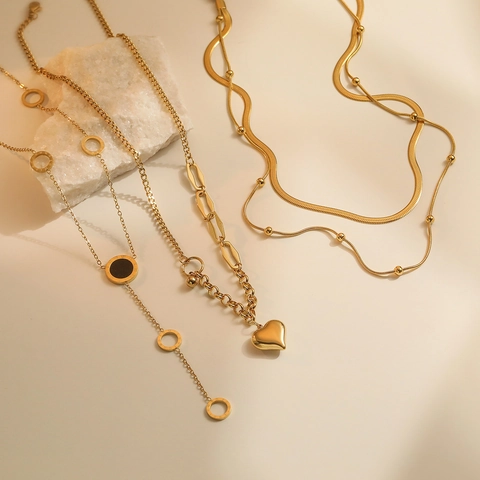 Collana Con Ciondolo In Acciaio Al Titanio Forma Cuore Catena Asimmetrica Stile Minimalista Gioielli Donna Placcato Oro