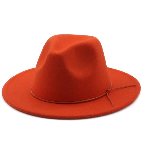 Wide Brim Fedora Hat Woolen Felt Jazz Panama Cap With Rope Band Solid Color Vintage Style For Men And Women