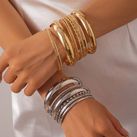 Minimalist Stacking Bangle Bracelet Iron Metal Textured Smooth Geometric Round Jewelry For Layering Fashion