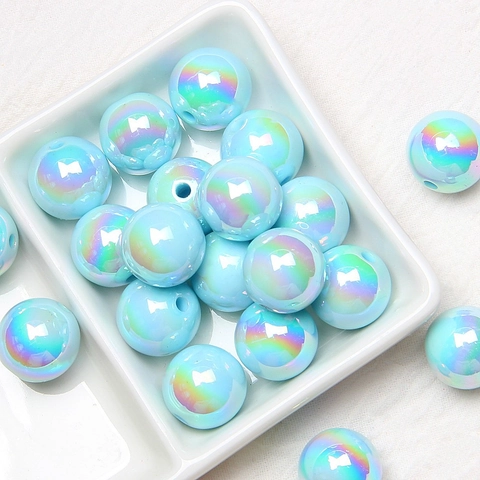 Round Acrylic Loose Beads Electroplated Color Hand Painted Decorative For Jewelry Making DIY Craft