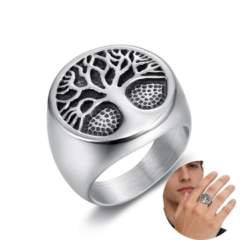 Tree Of Life Signet Ring 316L Stainless Steel Nordic Viking Vintage Punk Style Jewelry For Men Women