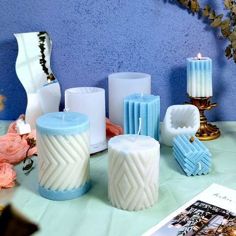 Geometrische Kolom Kaars Siliconen Vorm DIY Aromatherapie Zeep Gips Crafting Geweven Ruit Cilinder Textuur Ontwerp