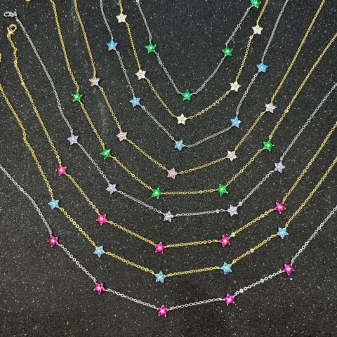 Colorful Flower Necklace Zircon Inlaid Brass 18K Gold Plated Sweet Hypoallergenic Adjustable Jewelry For Women