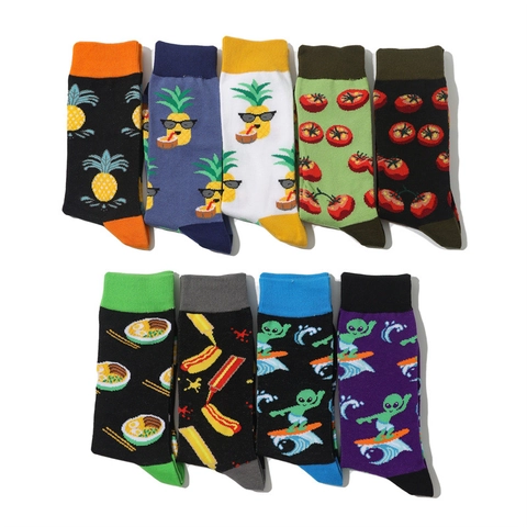 Crew Socks Combed Cotton Fruit Animal Alien Ramen Hot Dog Novelty Casual Streetwear Fashion Accessories For Men Women