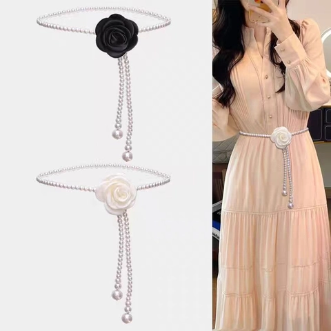 Catena In Vita Di Künstliche Perle Con Fiore Di Camelia Cintura Elegante Per Abito Accessorio Regolabile
