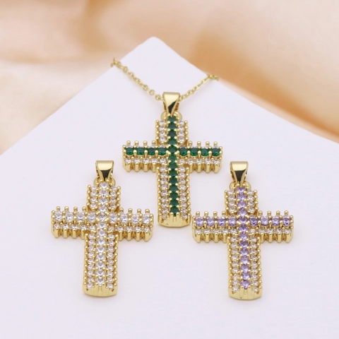 Women's Fashion Copper Rhinestone Cross Pendant Necklace Gold Color O-chain Jewelry For Daily Party Religious Style