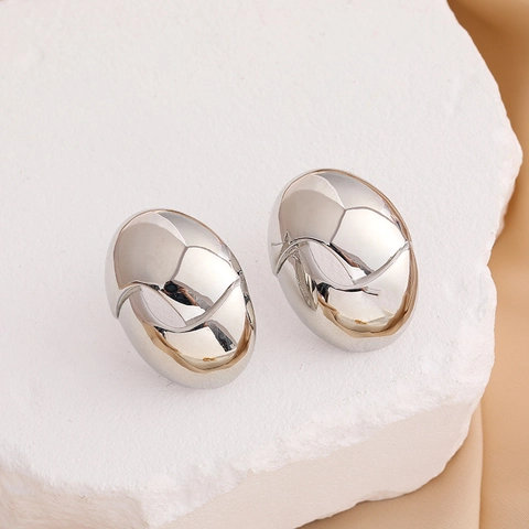 Orecchini a Bottone in Rame Cavo Ovali Irregolari Minimalisti Con Perno in Argento Sterling 925 Placcato Oro 18K Donna