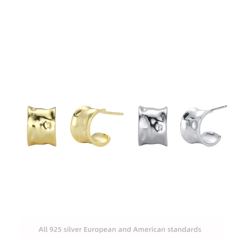Pendientes De Aro En Forma De C Martillados Plata De Ley 925 Irregulares Geométricos Retro Estilo Francés Mujer