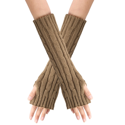 Cable Knit Arm Warmers Winter Warm Long Fingerless Gloves Acrylic Twist Crochet Sleeve Covers Soft Unisex Arm Covers