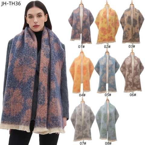 Écharpe D'hiver Jacquard Fleurie Femme Châle Chaud En Polyester Avec Glands Écharpe Douce Pour Automne Hiver
