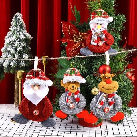 Ornamenti Appesi Di Natale Lino Peluche Tessuto Cartone Animato Babbo Natale Pupazzo Di Neve Renna Orso Bottone Legno Arredo