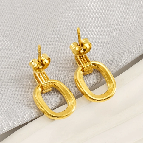 Verticale Ovale Geometrische Oorknopjes Roestvrij Staal 18K Verguld Retro Minimalistisch INS Stijl Voor Vrouwen
