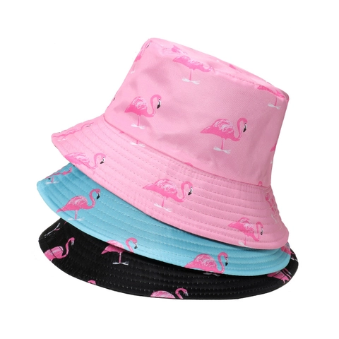 Women Summer Bucket Hat Polyester Flamingo Tropical Floral Print Beach Sun Protection Travel Vacation Outdoor Accessory