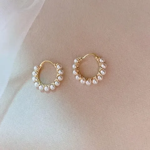 Orecchini A Cerchio Con Künstliche Perle Lega Design Geometrico Circolare Retro Moda Per Donne