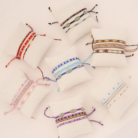 Bohemian Bracelets Crystal Seed Beads Handmade Woven Multi Layer Adjustable Ethnic Style Jewelry For Women