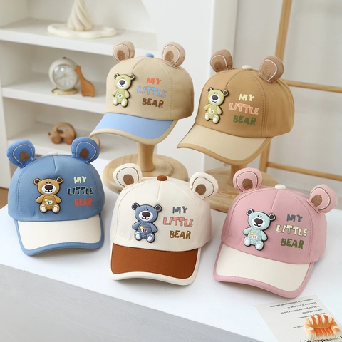 Kinder Cartoon Bär Baseballkappe Baumwollmischung 3D Ohren Silikon Patch Outdoor Sonnenschutz Hut Für Jungen Mädchen Frühling Herbst