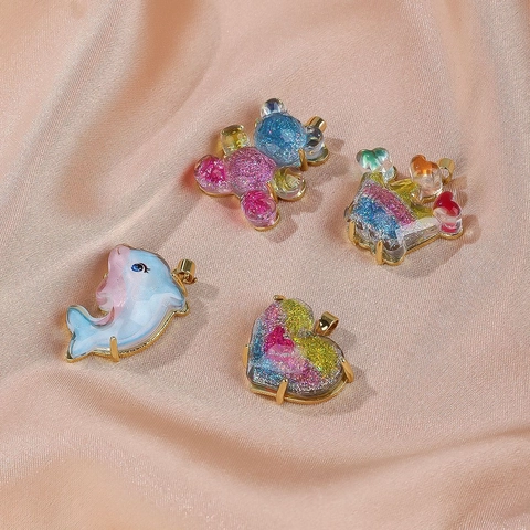 Dijes De Animales De Dibujos Animados Con Resina Brillante Y Chapado En Oro 18K Para Hacer Joyas DIY Collares Correas De Teléfono