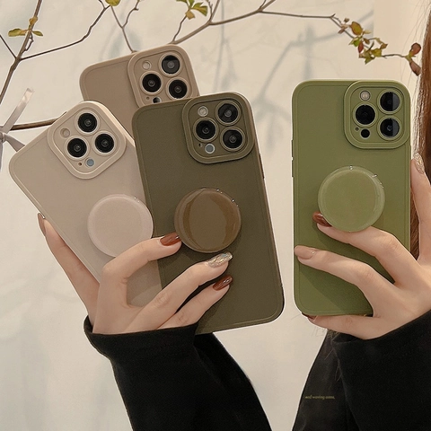 Minimalist Matte TPU Phone Case With Integrated Circular Kickstand For iPhone 16 15 14 13 Pro Max Morandi Colors Protection Cover