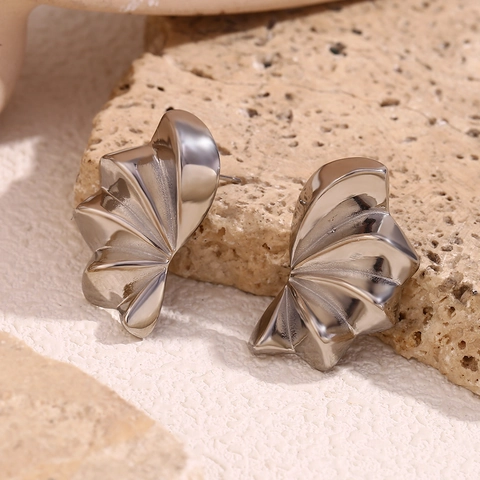 Pendientes de Botón de Pétalo 3D de Acero Inoxidable Minimalistas para Mujer Pendientes de Flor Plegados Geométricos de Moda Joyería