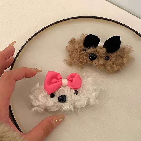 Cute Plush Puppy Dog Hair Clip Faux Lamb Wool Bowknot BB Clip Sweet Hairpin For Women Girls Autumn Winter Accessories