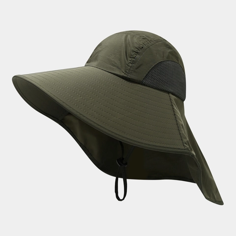 Outdoor Sun Hat Polyester Quick Dry Wide Brim With Neck Flap Breathable Mesh For Hiking Fishing Unisex
