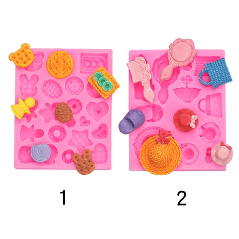 Mini Silicone Mold Bear Heart Rabbit Hat Handbag Comb Mirror Fondant Cake Decorating Chocolate Clay Craft