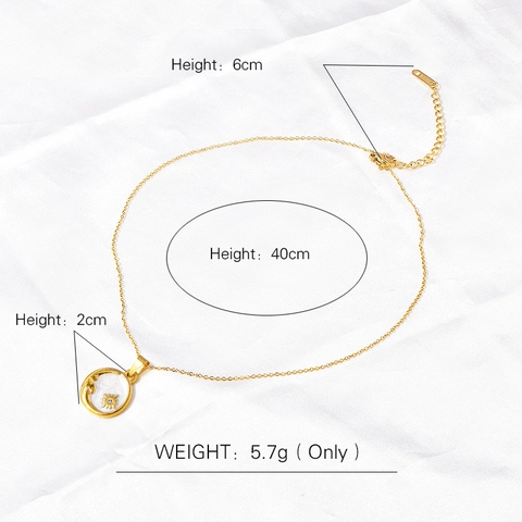 Stainless Steel Celestial Moon Star Sun Pendant Necklace For Women Natural Shell Inlay Rhinestone 18K Gold Plated Jewelry