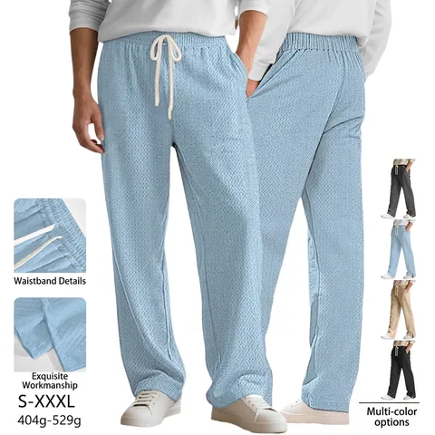Pantaloni Casual Uomo Gamba Dritta Maglia Jacquard Trama Nido D'Ape Coulisse Vita Elastica Spacco Laterale Traspirante