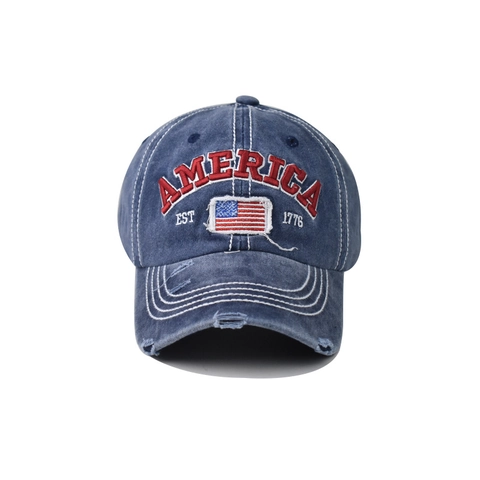 Baseball Cap Washed Cotton Distressed American Flag Embroidered Vintage Unisex Outdoor Ponytail Sun Hat