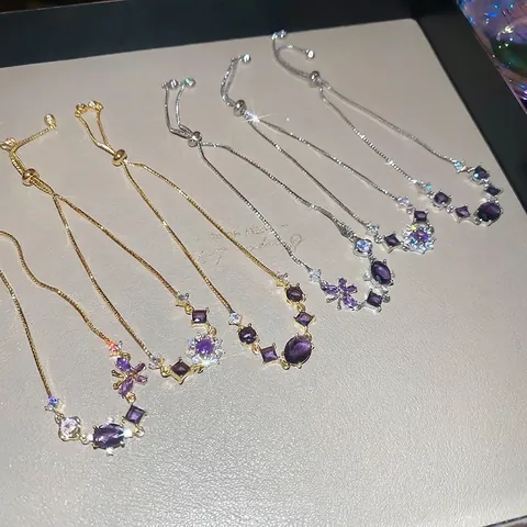 Purple Zircon Adjustable Bracelet Butterfly Flower Geometric Elegant Copper Light Luxury Fashion Jewelry For Women